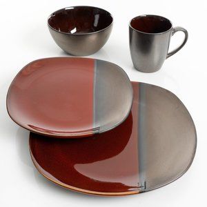 GE VOLTERRA 16PC SOFT SQ DW SET, RED, STONEWARE - W/ GBX